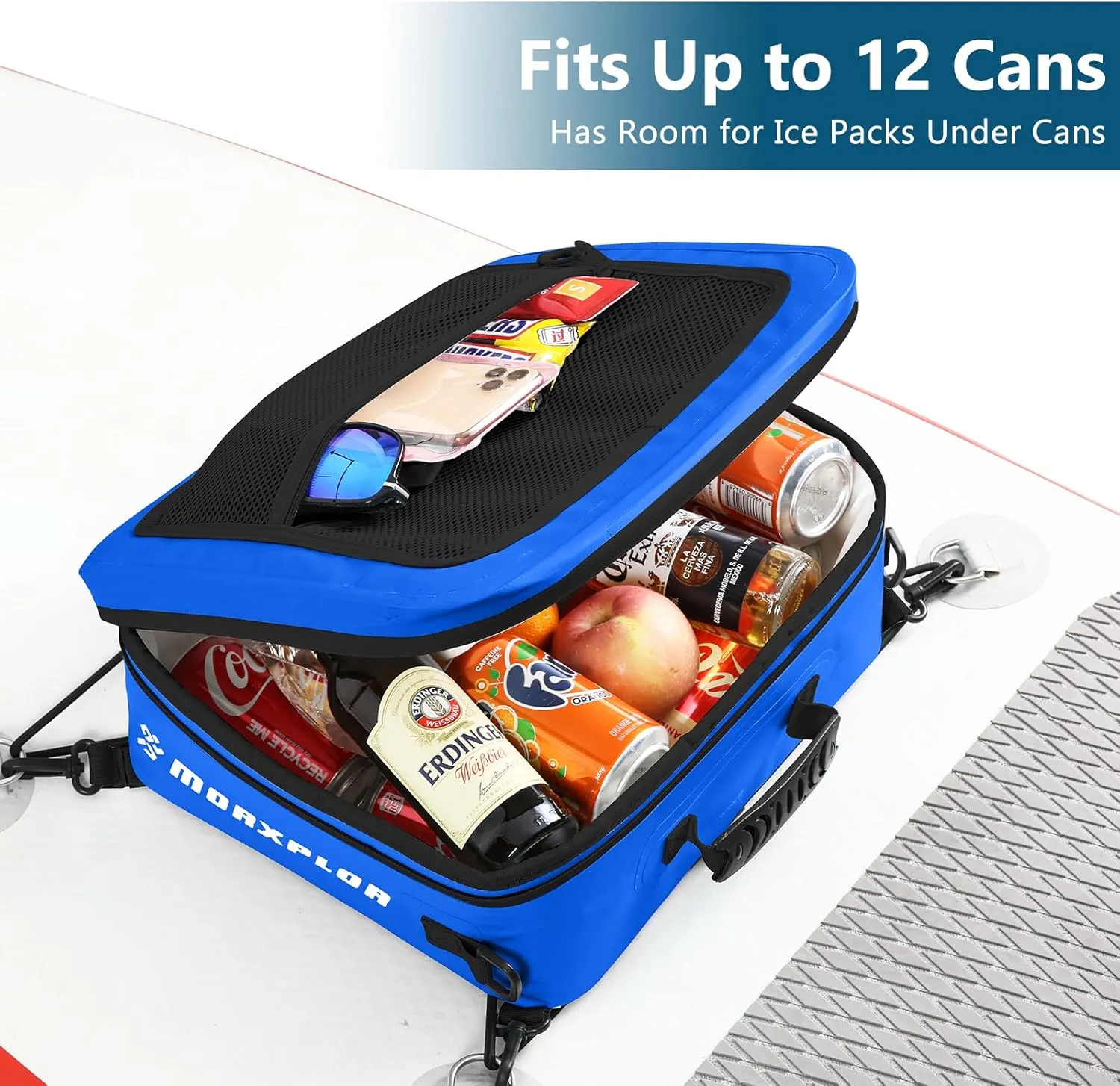 Waterproof PVC Paddleboard Cooler Deck Bag - 12 Can Soft Insulated Cooler for Paddleboarding, Camping, Kayaking