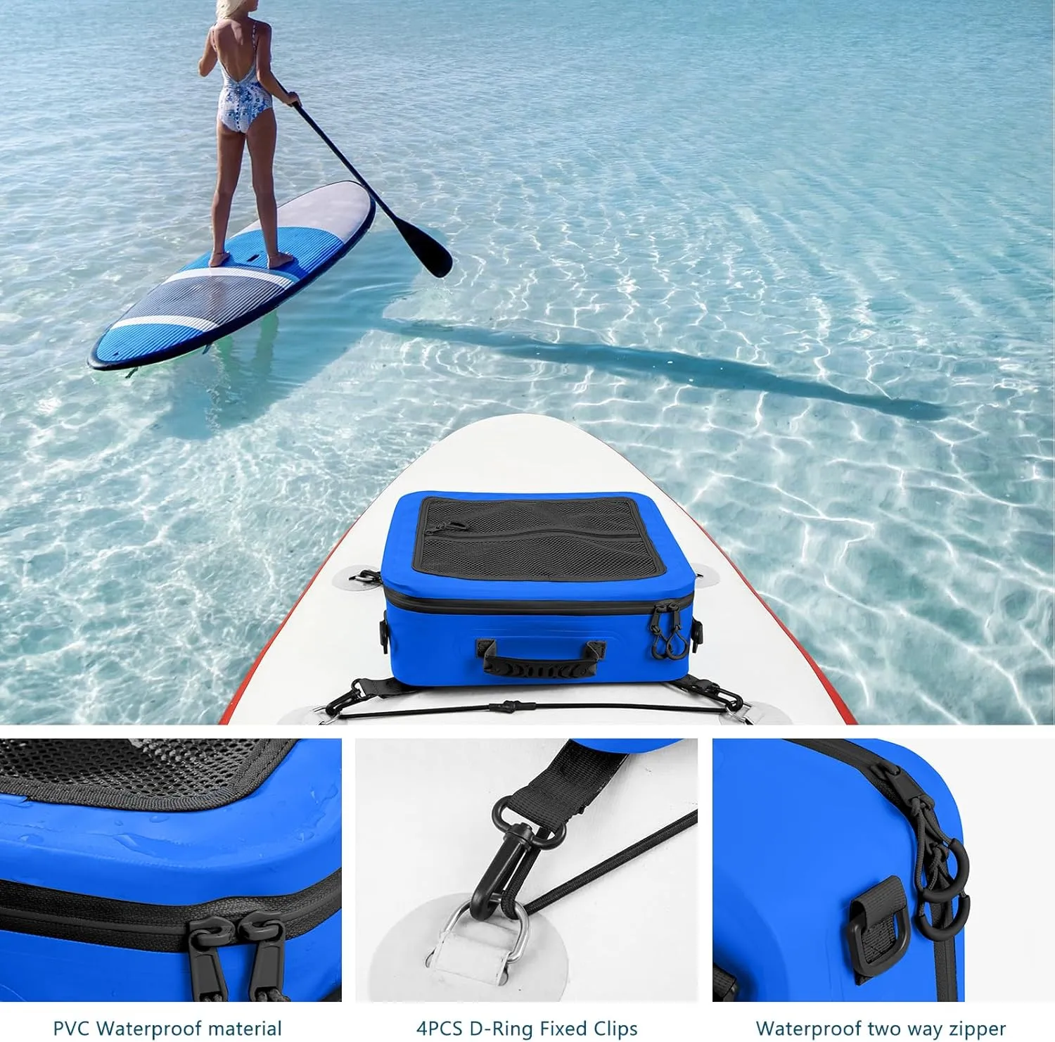Waterproof PVC Paddleboard Cooler Deck Bag - 12 Can Soft Insulated Cooler for Paddleboarding, Camping, Kayaking