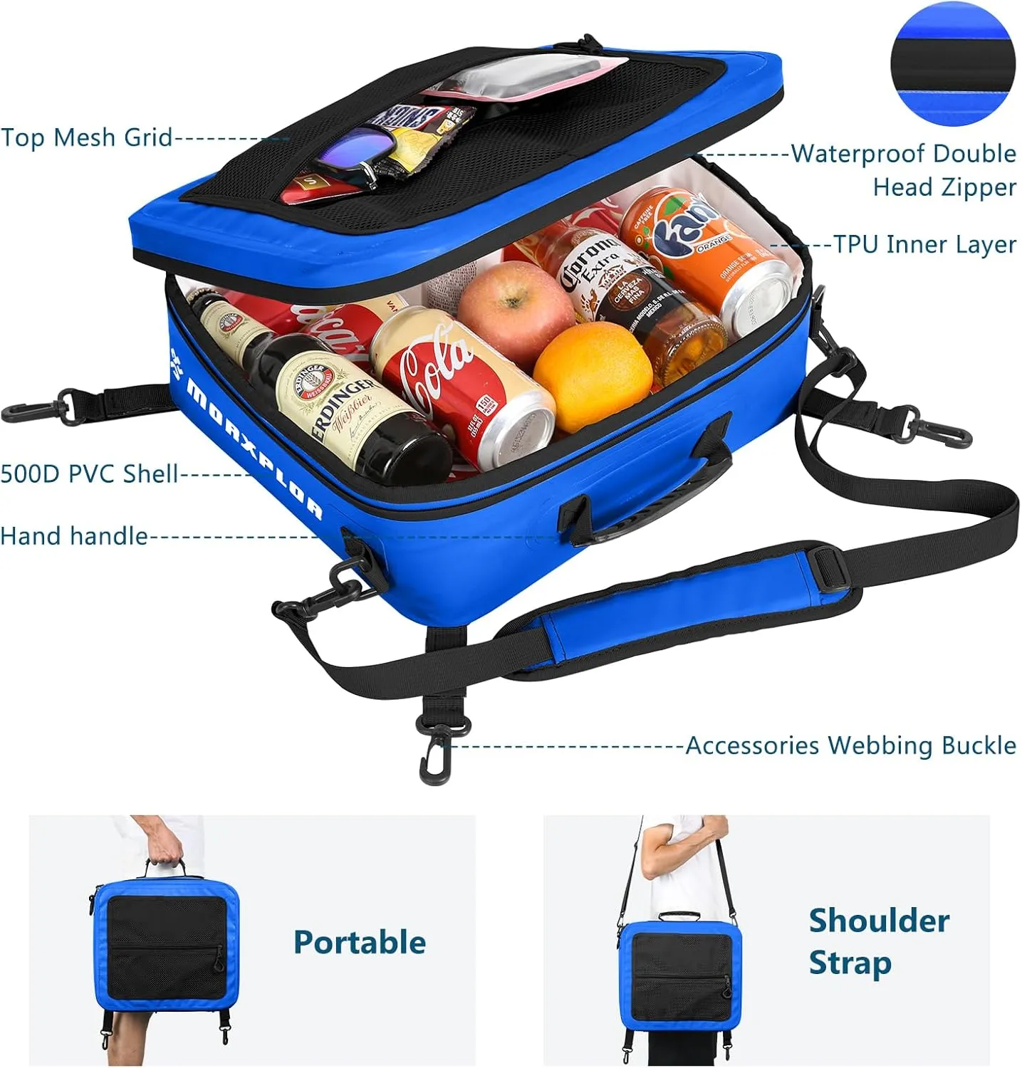Waterproof PVC Paddleboard Cooler Deck Bag - 12 Can Soft Insulated Cooler for Paddleboarding, Camping, Kayaking