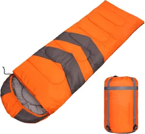 Waterproof Sleeping Bag, Single Person 3 Season Sleeping Bag for Adults Easy to Carry Lightweight Warm for Camping Outdoors，Orange