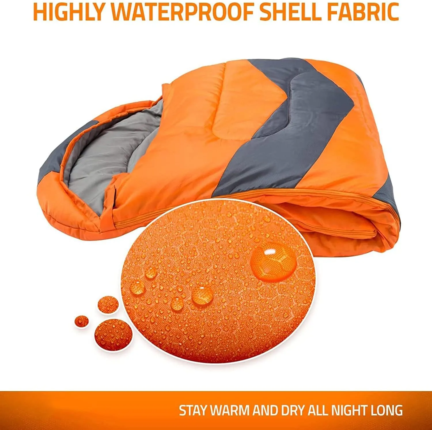Waterproof Sleeping Bag, Single Person 3 Season Sleeping Bag for Adults Easy to Carry Lightweight Warm for Camping Outdoors，Orange