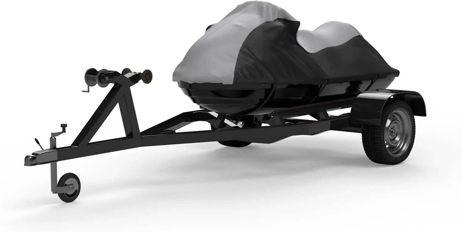 Weatherproof Jet Ski Cover Compatible with Yamaha Wave Runner VX 2022-2023 - Gray/Black Color - All Weather - Trailerable - Protects from Rain, Sun, UV Rays, and More! Includes Straps and Bag