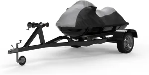 Weatherproof Jet Ski Cover Compatible with Yamaha Wave Runner VX 2022-2023 - Gray/Black Color - All Weather - Trailerable - Protects from Rain, Sun, UV Rays, and More! Includes Straps and Bag