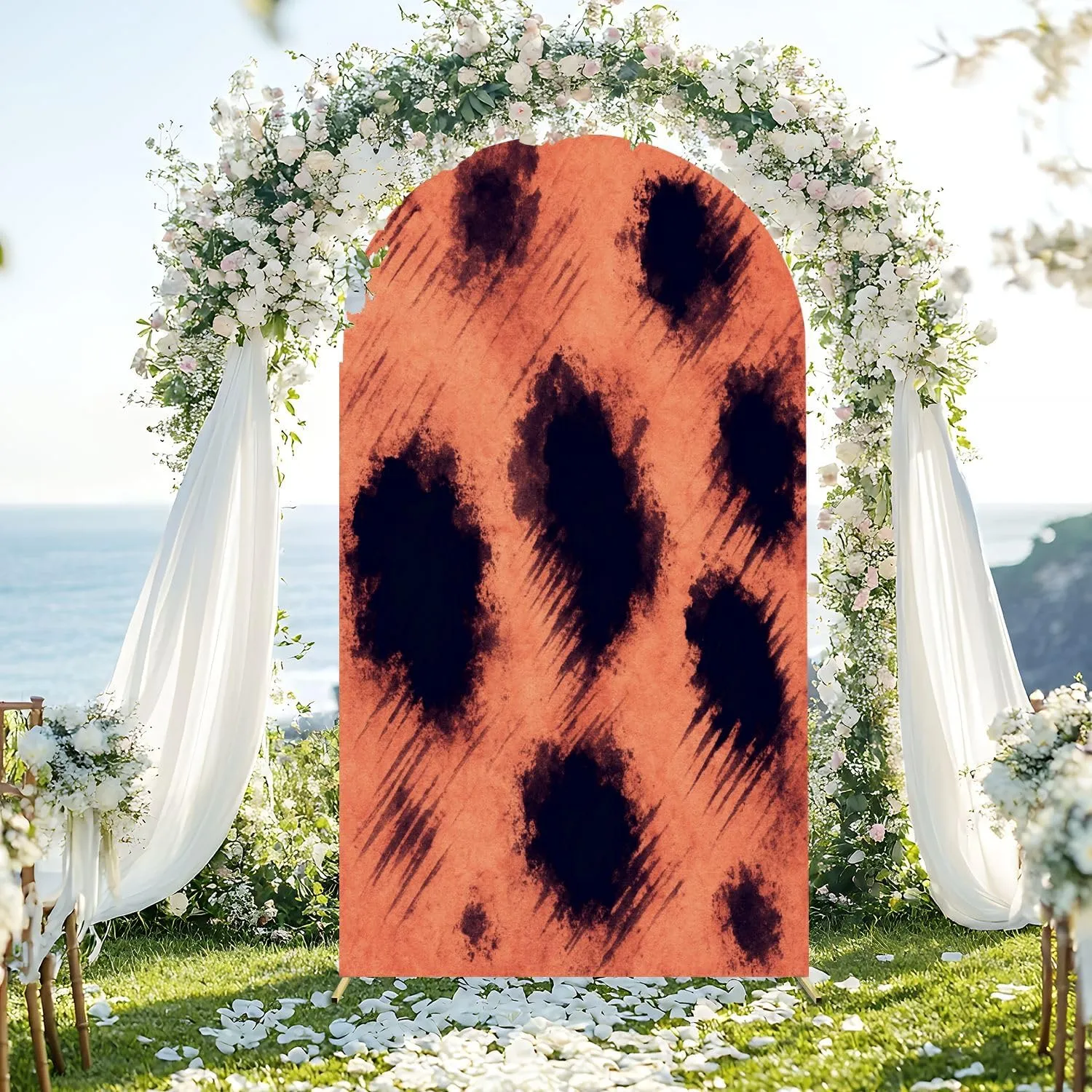 Wedding Arch Backdrop Cover 6.6FT Caramel Giraffe Texture Painted Farm Animals Cow Splash Chocolate Spandex Fitted Arch Cover Round Top Stands Cover for Birthday Party Ceremony Banquet Decoration
