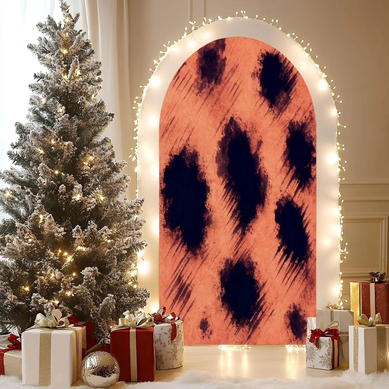 Wedding Arch Backdrop Cover 6.6FT Caramel Giraffe Texture Painted Farm Animals Cow Splash Chocolate Spandex Fitted Arch Cover Round Top Stands Cover for Birthday Party Ceremony Banquet Decoration