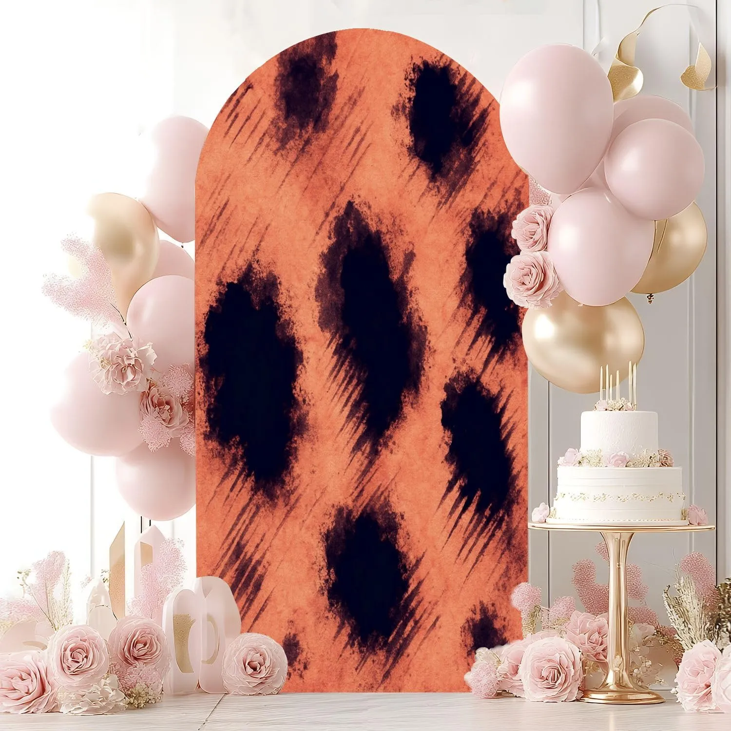 Wedding Arch Backdrop Cover 6.6FT Caramel Giraffe Texture Painted Farm Animals Cow Splash Chocolate Spandex Fitted Arch Cover Round Top Stands Cover for Birthday Party Ceremony Banquet Decoration