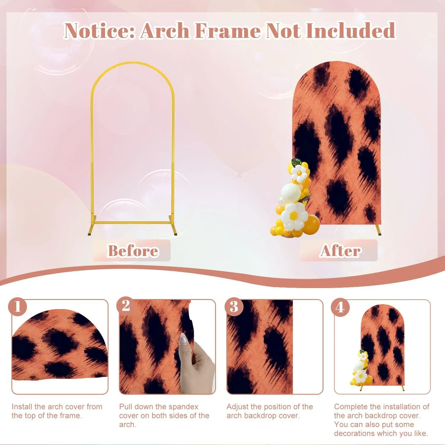 Wedding Arch Backdrop Cover 6.6FT Caramel Giraffe Texture Painted Farm Animals Cow Splash Chocolate Spandex Fitted Arch Cover Round Top Stands Cover for Birthday Party Ceremony Banquet Decoration