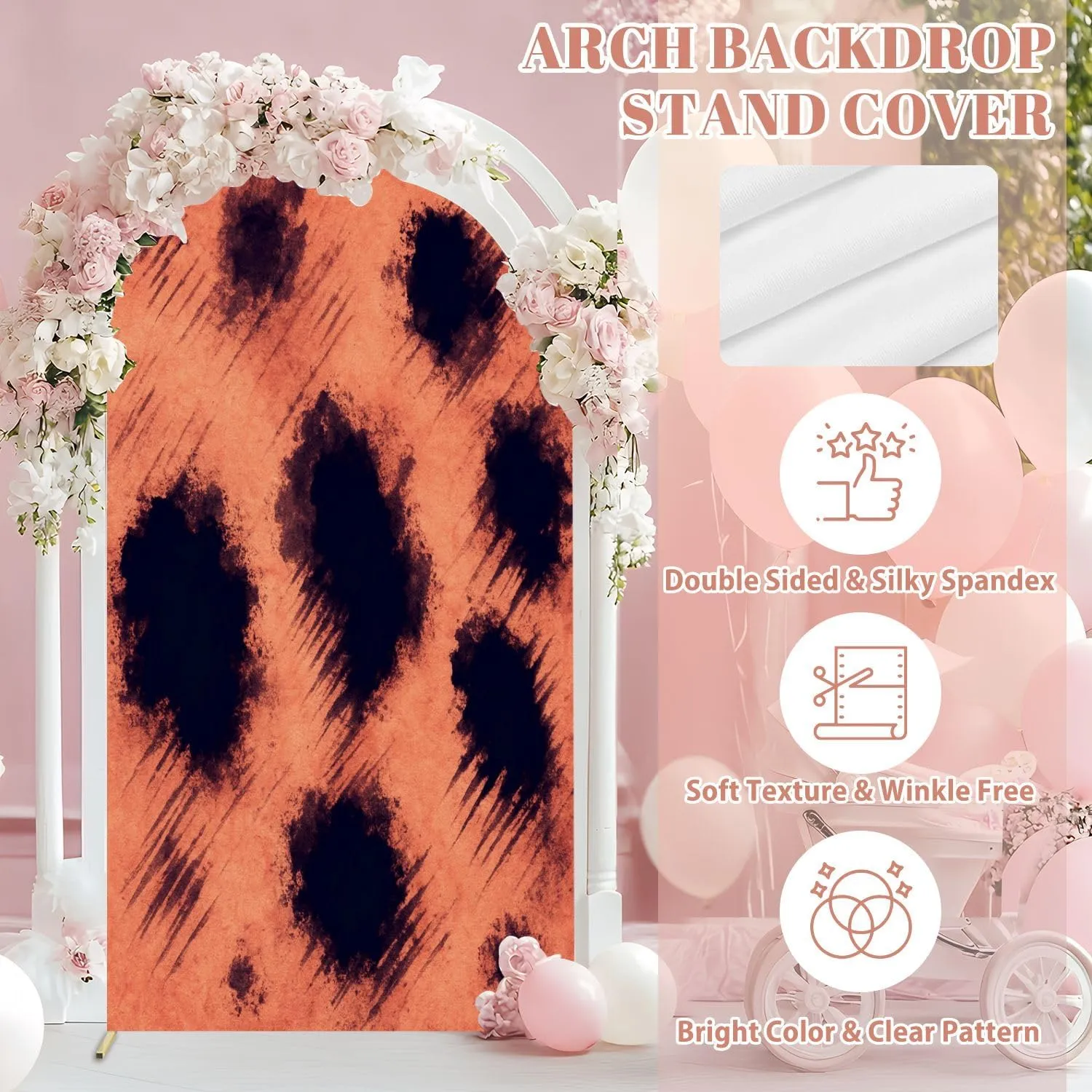 Wedding Arch Backdrop Cover 6.6FT Caramel Giraffe Texture Painted Farm Animals Cow Splash Chocolate Spandex Fitted Arch Cover Round Top Stands Cover for Birthday Party Ceremony Banquet Decoration