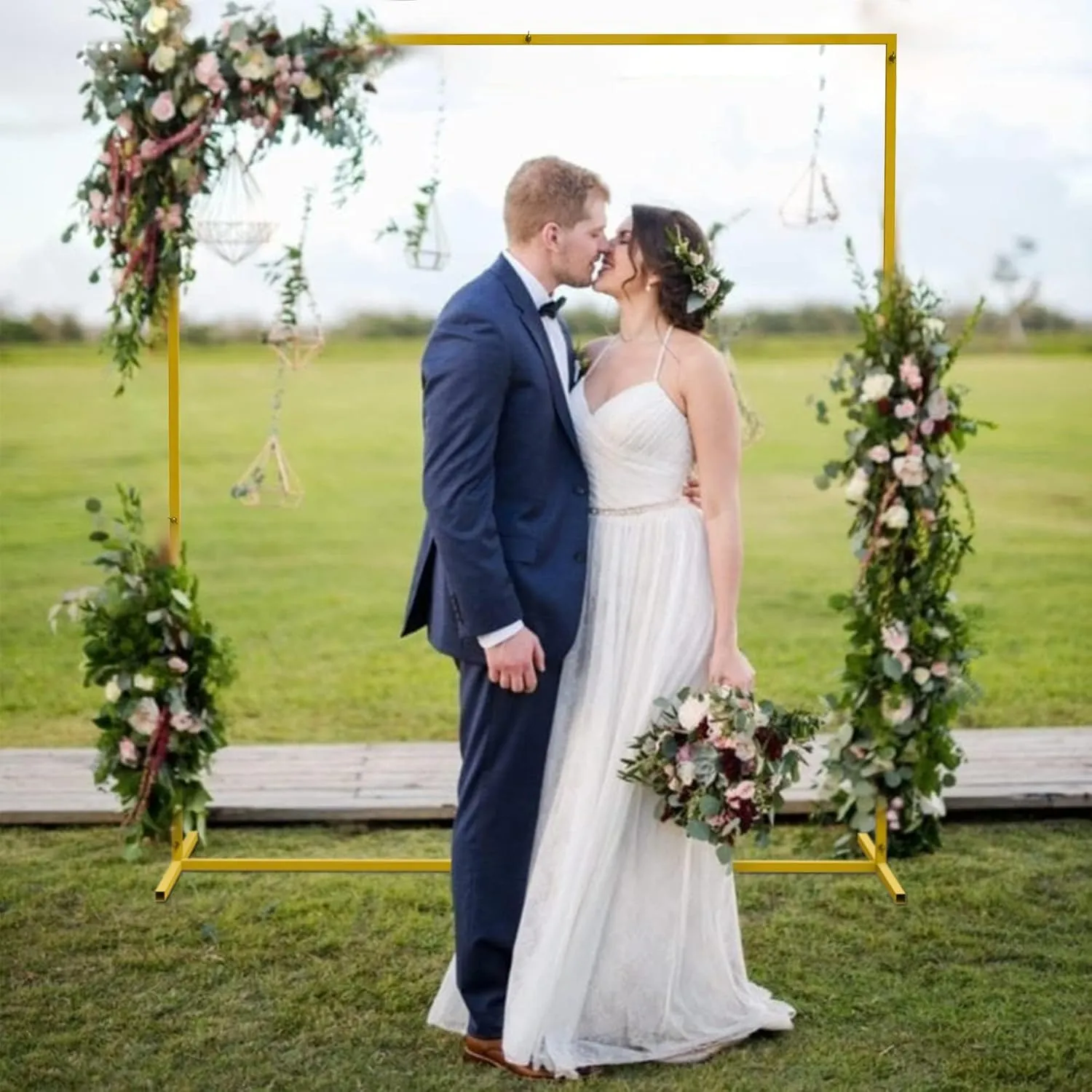 Wedding Arch Backdrop Stand, 6.6x5.2 FT Gold Wedding Arches for Ceremony Square Metal Balloon Arch Stand Garden Arbor Frame for Wedding Birthday Party Baby Shower Photo Booth Background Decoration