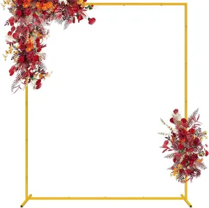Wedding Arch Backdrop Stand, 6.6x5.2 FT Gold Wedding Arches for Ceremony Square Metal Balloon Arch Stand Garden Arbor Frame for Wedding Birthday Party Baby Shower Photo Booth Background Decoration