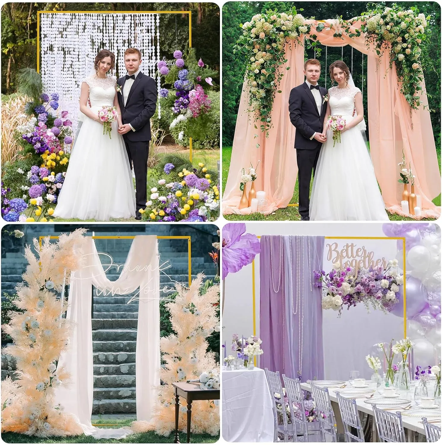 Wedding Arch Backdrop Stand, 6.6x5.2 FT Gold Wedding Arches for Ceremony Square Metal Balloon Arch Stand Garden Arbor Frame for Wedding Birthday Party Baby Shower Photo Booth Background Decoration