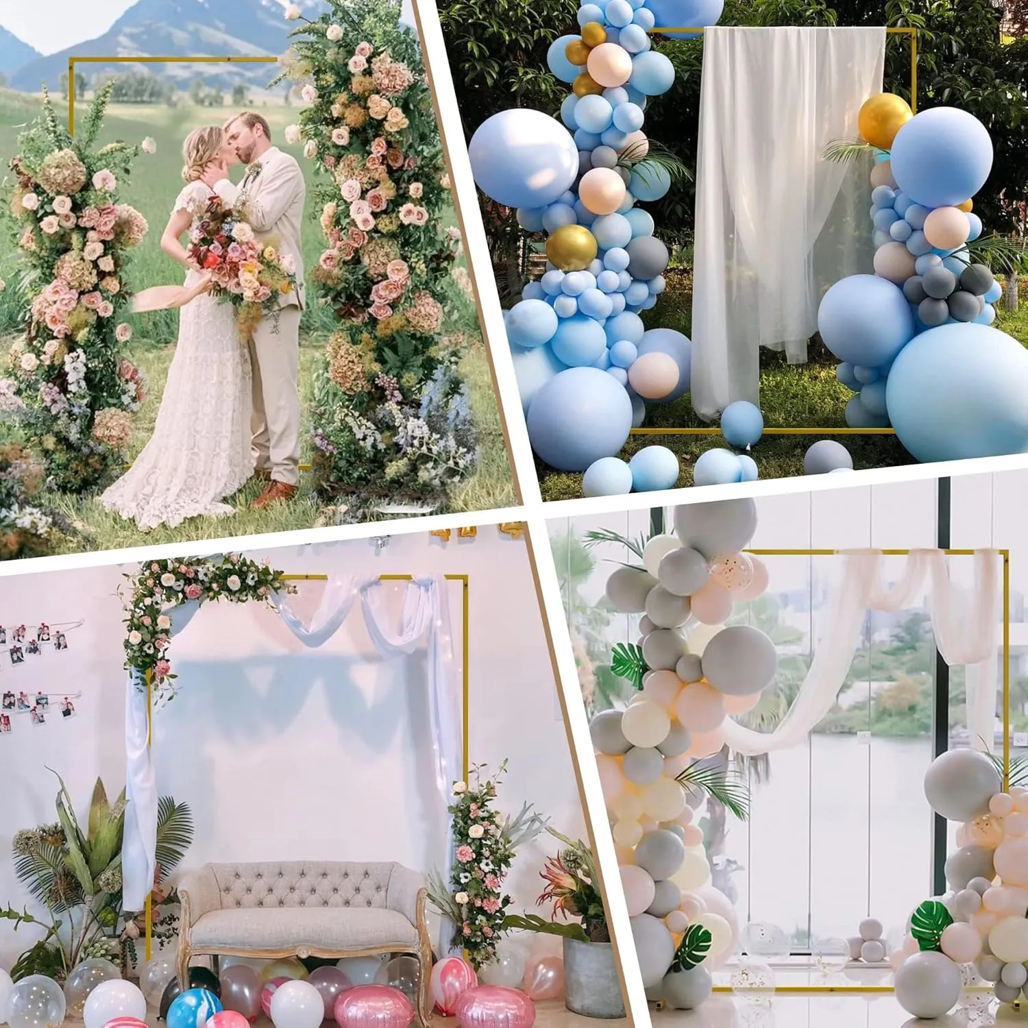Wedding Arch Backdrop Stand, 6.6x5.2 FT Gold Wedding Arches for Ceremony Square Metal Balloon Arch Stand Garden Arbor Frame for Wedding Birthday Party Baby Shower Photo Booth Background Decoration