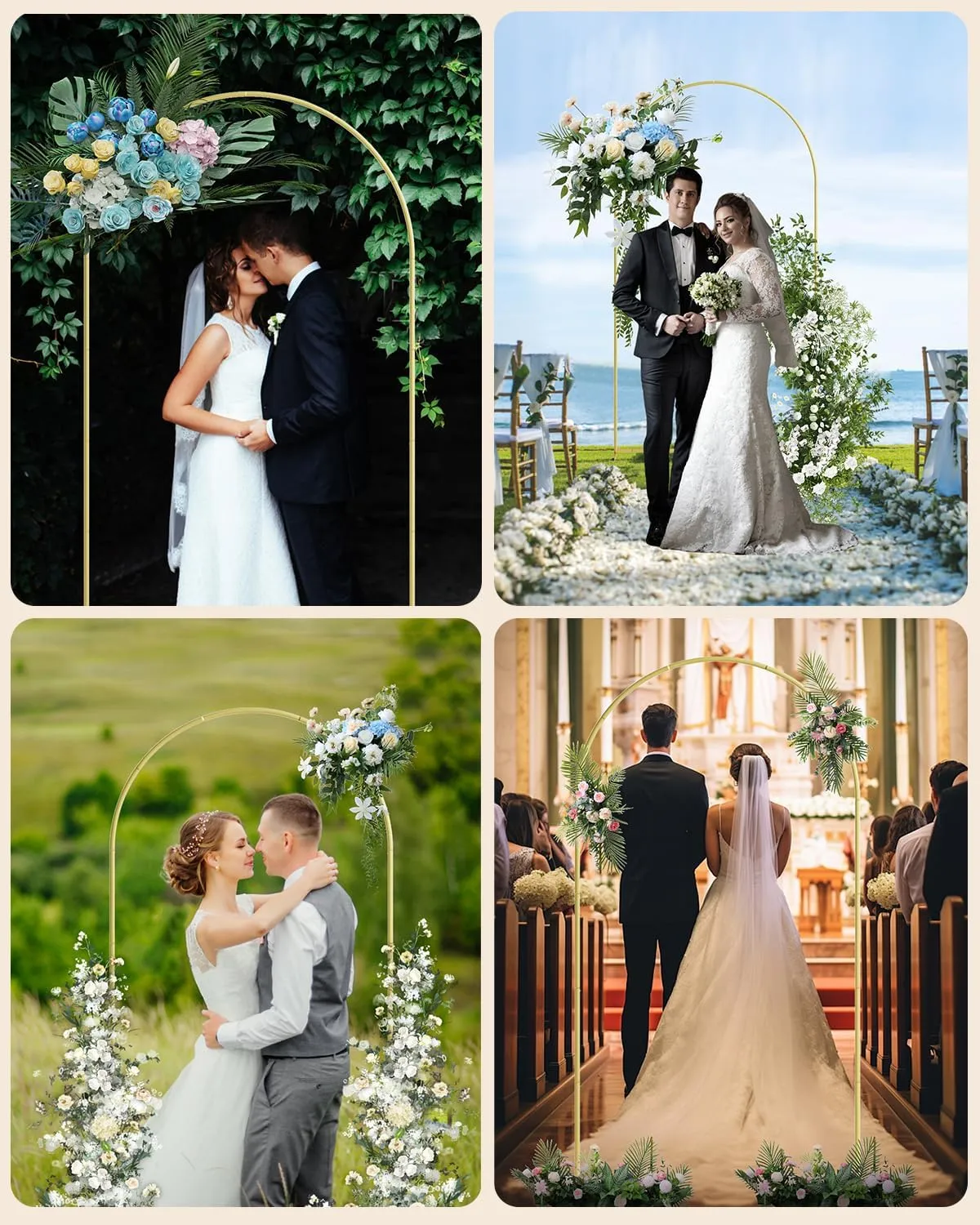 Wedding Arch, Gold Metal Arch Backdrop Stand, Balloon Arch Stand Wedding Frame for Ceremony Decoration (Gold, 7.2FT Arch Backdrop)