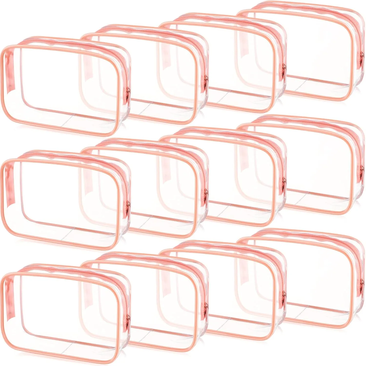 Weewooday 12 Pieces Clear Makeup Bags Cosmetic Storage Bags PVC Zipper Pouches Travel Waterproof Makeup Plastic Case for Women Organizing Toiletries Traveling Bathroom(Large,Pink)