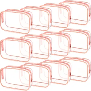 Weewooday 12 Pieces Clear Makeup Bags Cosmetic Storage Bags PVC Zipper Pouches Travel Waterproof Makeup Plastic Case for Women Organizing Toiletries Traveling Bathroom(Large,Pink)