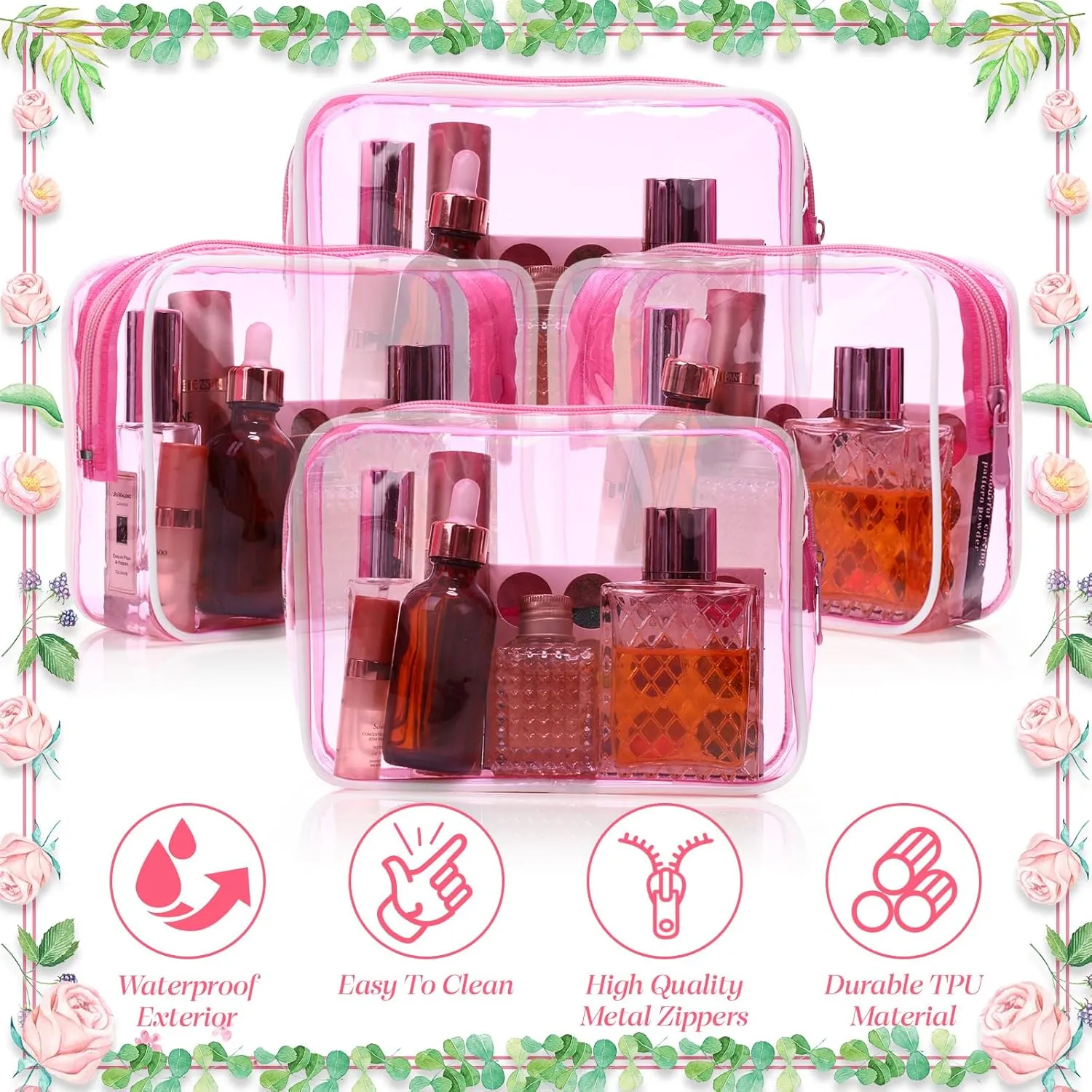 Weewooday 12 Pieces Clear Makeup Bags Cosmetic Storage Bags PVC Zipper Pouches Travel Waterproof Makeup Plastic Case for Women Organizing Toiletries Traveling Bathroom(Medium,Hot Pink)