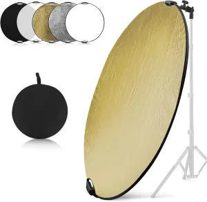 Wellmaking 43Inch/110cm Photography Light Reflector, Portable Foldable 5 in 1 Diffuser Reflectors with Bag & tilt Adapter for Studio & Outdoor Lighting-Translucent, Silver, Gold, White and Black