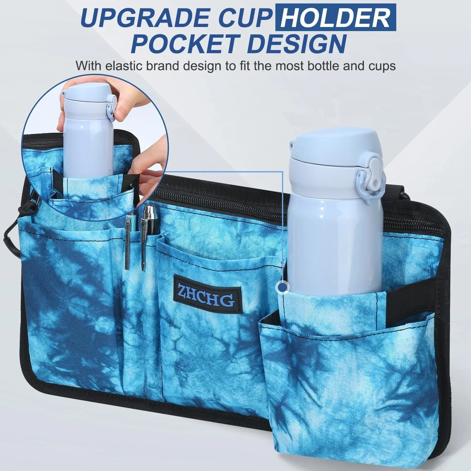 Wheelchair Side Bag with Cup Holder, Wheelchair Armrest Pouch Accessories for Walker, Rollator, Electric Scooter Wheelchairs, Ideal Gift for Mother's Day & Father's Day, Blue (Blue)