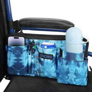 Wheelchair Side Bag with Cup Holder, Wheelchair Armrest Pouch Accessories for Walker, Rollator, Electric Scooter Wheelchairs, Ideal Gift for Mother's Day & Father's Day, Blue (Blue)