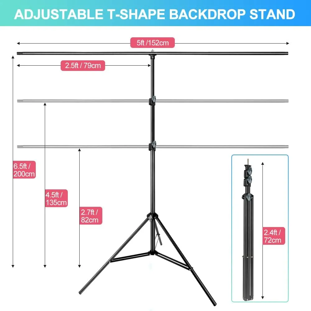 White Backdrop with Stand for Photoshoot, 5X6.5ft White Photo Backdrop with T Shape Background Backdrop Stand for Photography, Portable Photo Backdrop Curtain Stand Kit w Carrying Bag 5 Spring Clamps