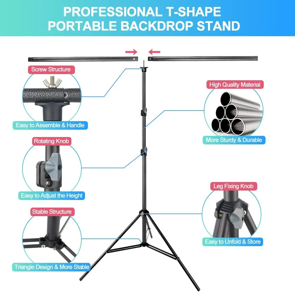White Backdrop with Stand for Photoshoot, 5X6.5ft White Photo Backdrop with T Shape Background Backdrop Stand for Photography, Portable Photo Backdrop Curtain Stand Kit w Carrying Bag 5 Spring Clamps