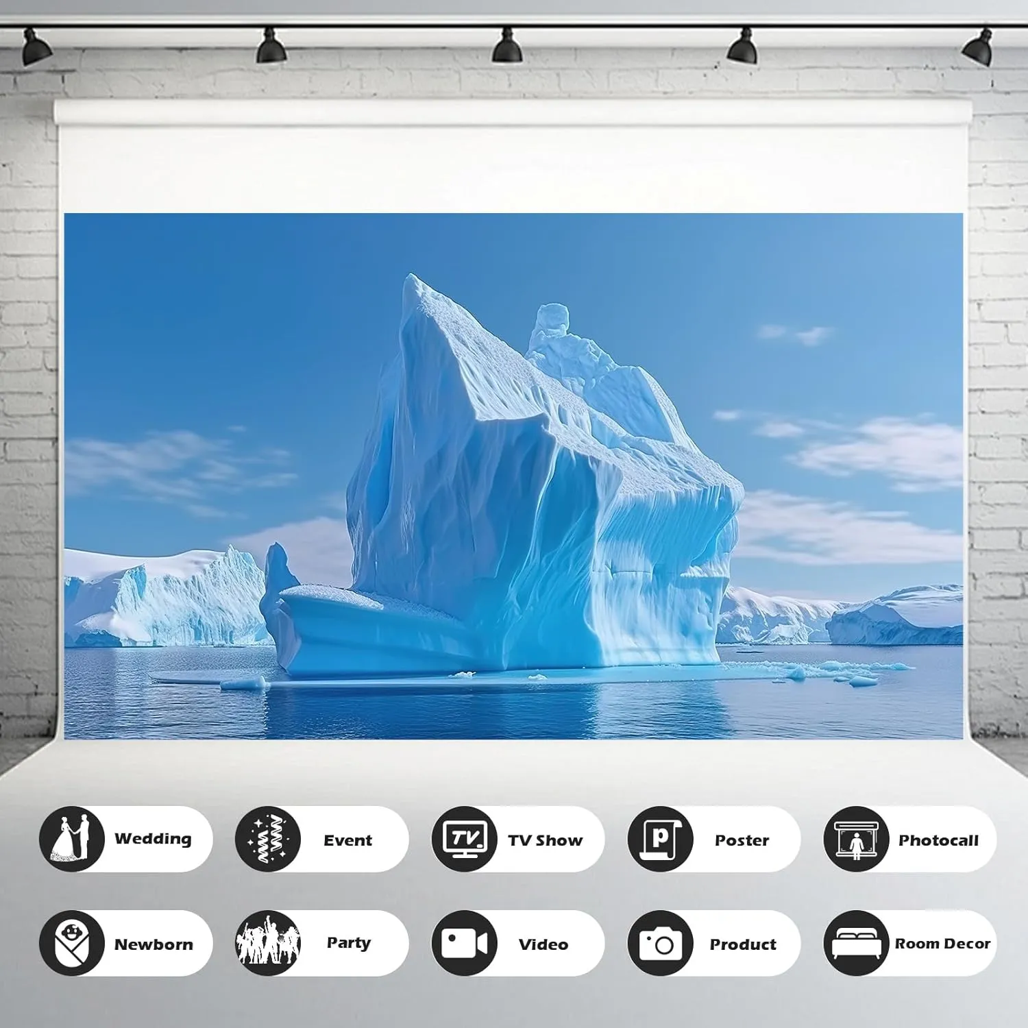 White Iceberg Backdrop Ice Shelf Snow Mountain Photography Background Iceberg Casting Shadow On Blue Sea Snow Wedding Backdrop Blue Sky Pure Sea Backdrop Photo Shooting Props Decorations 7x5ft
