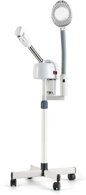 White Professional 2 in 1 Facial Steamer Upgrade Esthetician Steamer Ozone Facial Steamer with 5X Mag Lamp Floor for Spa Shop