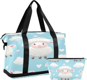 White Sheep Travel Duffel Bag Waterproof Gym Sport Tote Bag Carry On Weekender Bag with Compartment