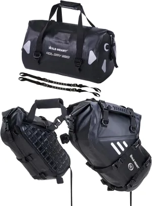 WILD HEART Motorcycle Saddlebags waterproof 36L Black and 40L Black dry duffel bag with free Straps