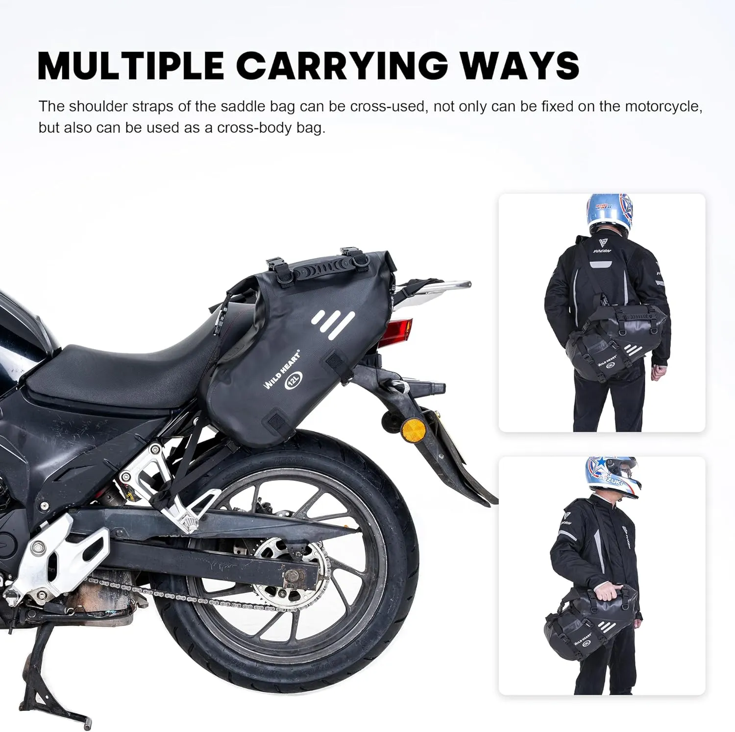 WILD HEART Motorcycle Saddlebags Waterproof Motorcycle Side Saddlebags Pannier Bag 24L/ 36L/50L Trunk Motorcycle Accessory