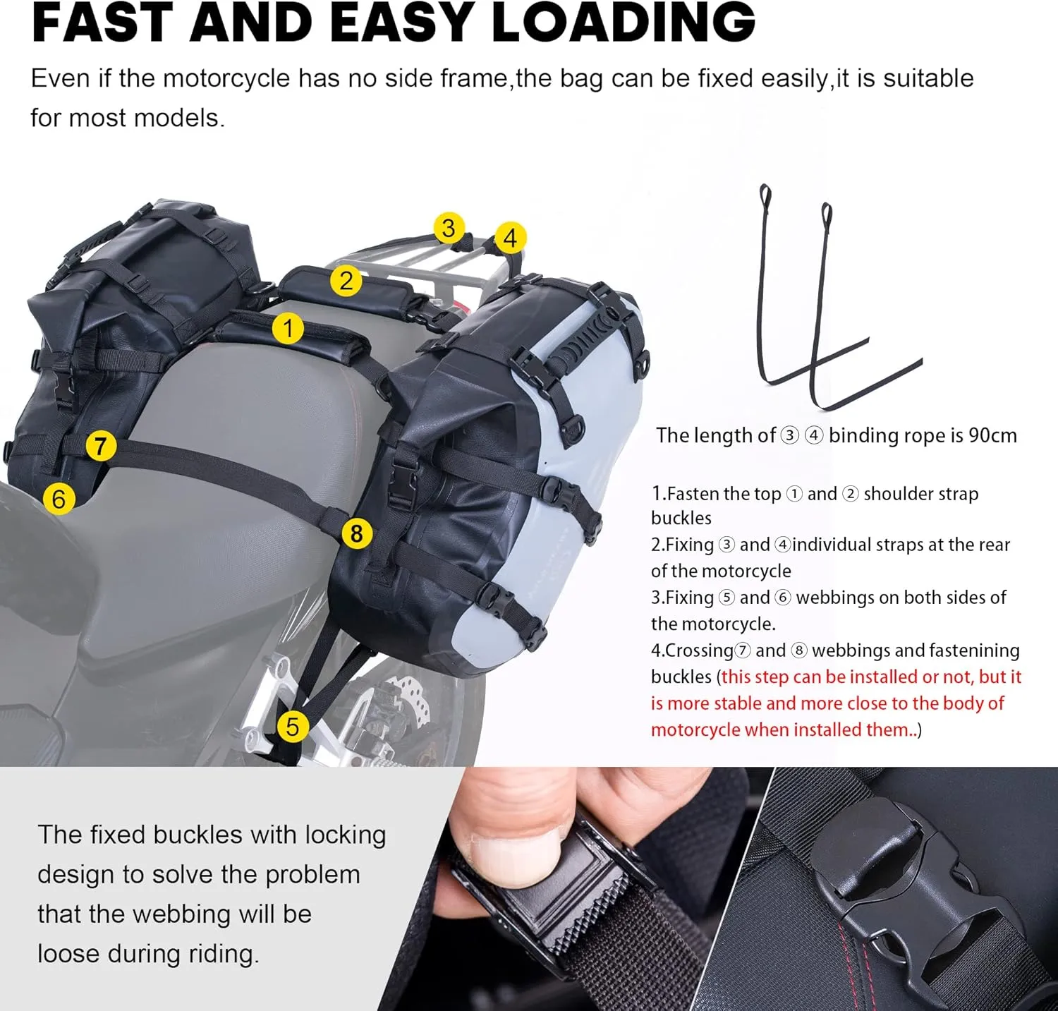 WILD HEART Motorcycle Saddlebags Waterproof Motorcycle Side Saddlebags Pannier Bag 24L/ 36L/50L Trunk Motorcycle Accessory