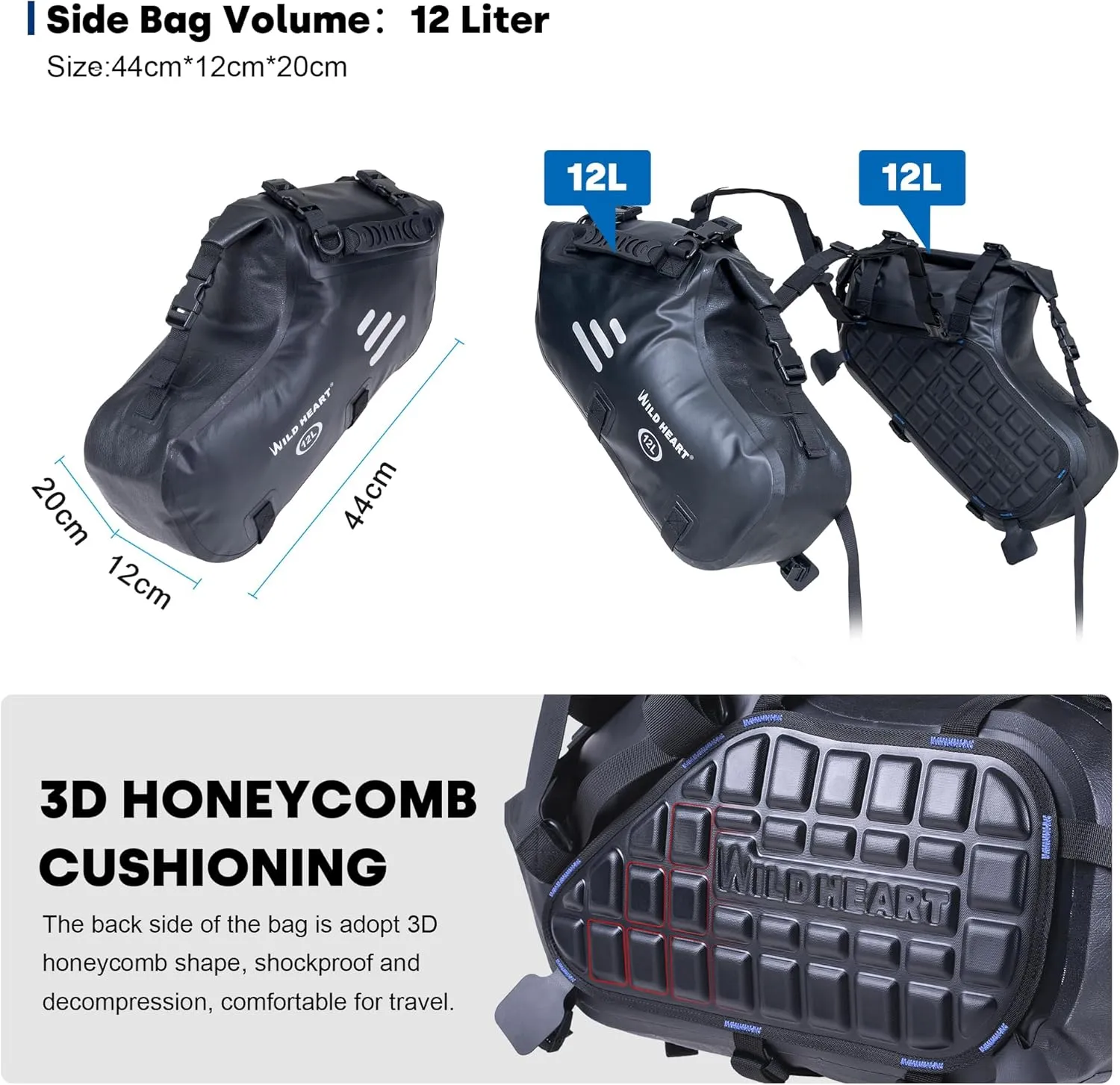 WILD HEART Motorcycle Saddlebags Waterproof Motorcycle Side Saddlebags Pannier Bag 24L/ 36L/50L Trunk Motorcycle Accessory