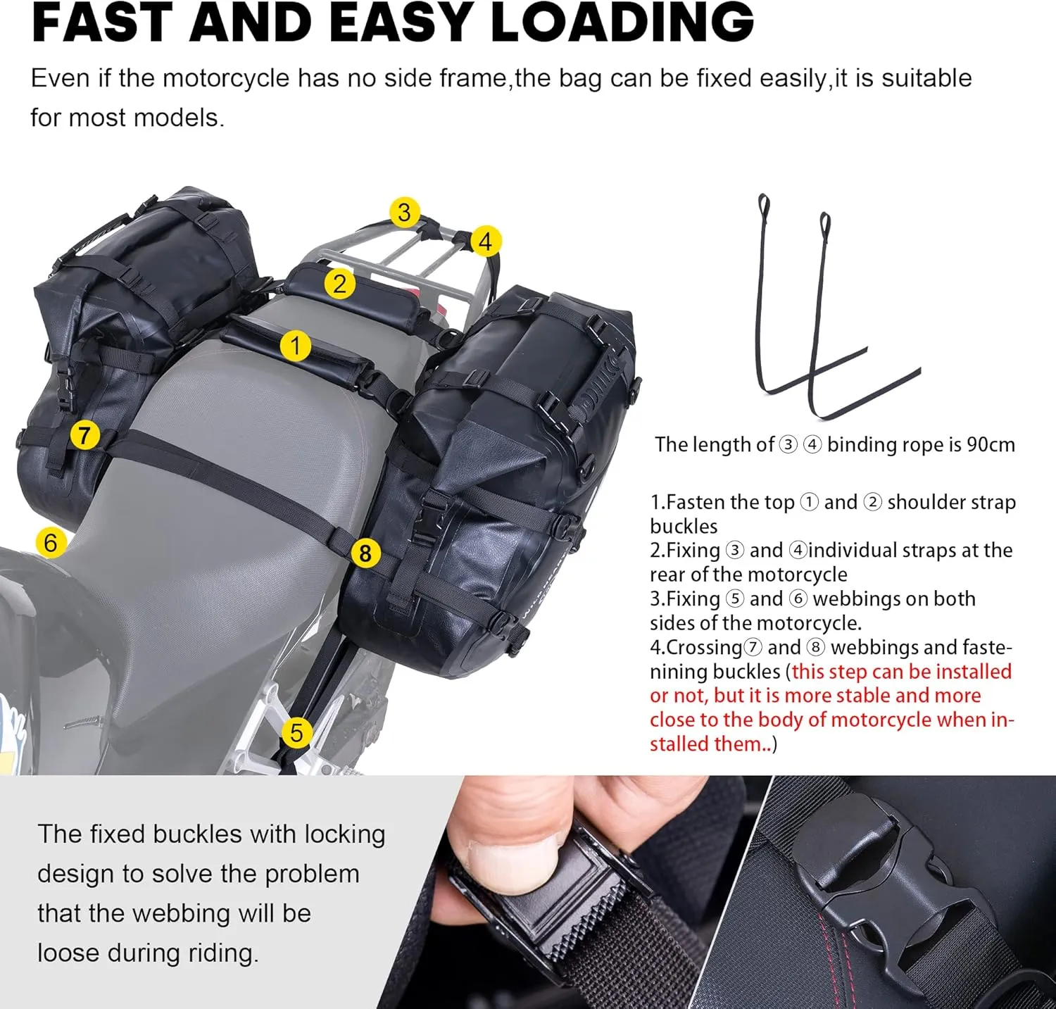 WILD HEART Motorcycle Saddlebags Waterproof Motorcycle Side Saddlebags Pannier Bag 24L/ 36L/50L Trunk Motorcycle Accessory