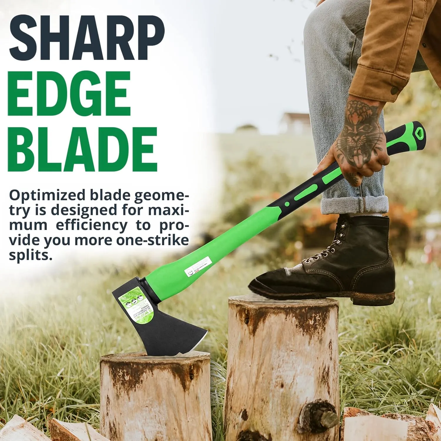WilFiks Chopping Axe, 26” Camping Outdoor Hatchet for Wood Splitting and Kindling, Forged Carbon Steel Heat Treated Hand Maul Tool, Fiberglass Shock Reduction Handle with Anti-Slip Grip
