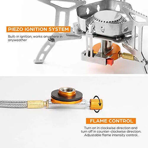 Windproof Camp Stove Camping Gas Stove with Fuel Canister Adapter