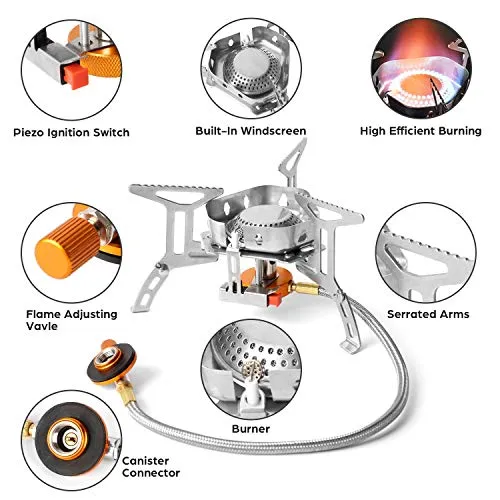Windproof Camp Stove Camping Gas Stove with Fuel Canister Adapter