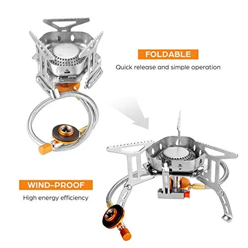 Windproof Camp Stove Camping Gas Stove with Fuel Canister Adapter