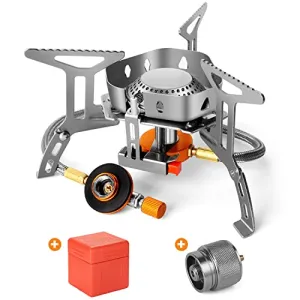 Windproof Camp Stove Camping Gas Stove with Fuel Canister Adapter