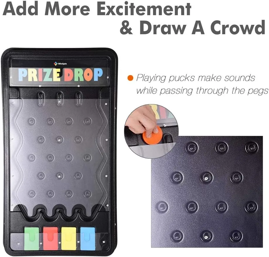 WinSpin Mini Tabletop Prize Drop Board Game Foldable Stand with 8 Playing Pucks for Live Stream Carnival Party Trade Show, (25"x14")
