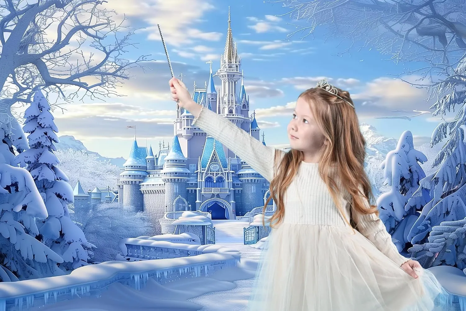 Winter Castle Backdrop 10 x 8 ft, Christmas Frozen Castle Xmas Holi Merry Christmas Photography Snow White Background Party Banner Photo Shoot Props Decoration