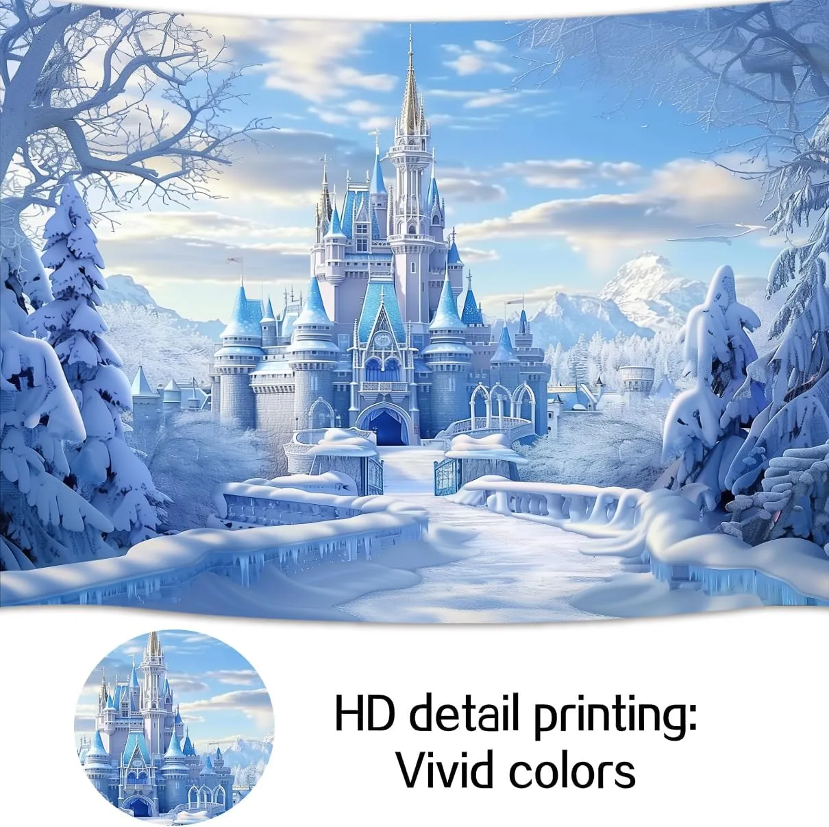 Winter Castle Backdrop 10 x 8 ft, Christmas Frozen Castle Xmas Holi Merry Christmas Photography Snow White Background Party Banner Photo Shoot Props Decoration