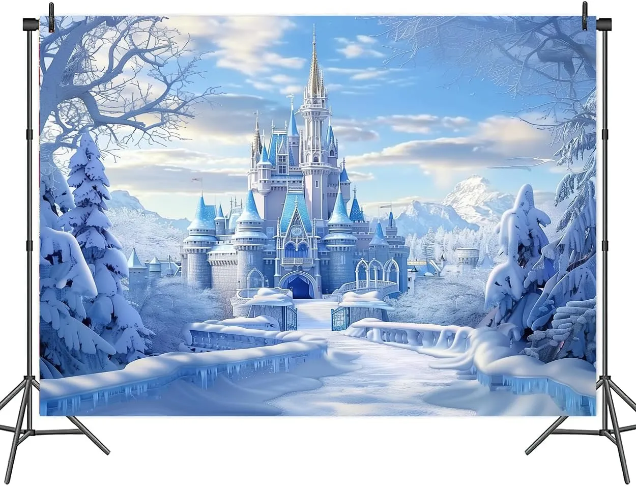Winter Castle Backdrop 10 x 8 ft, Christmas Frozen Castle Xmas Holi Merry Christmas Photography Snow White Background Party Banner Photo Shoot Props Decoration