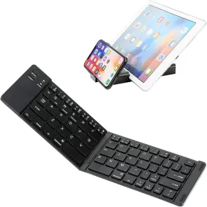 Wireless Bluetooth Keyboard Compatible with Vertu Signature Touch Built-in Phone Holder/Stand-Ultra Slim Folding Rechargeable Full Size Keyboard!