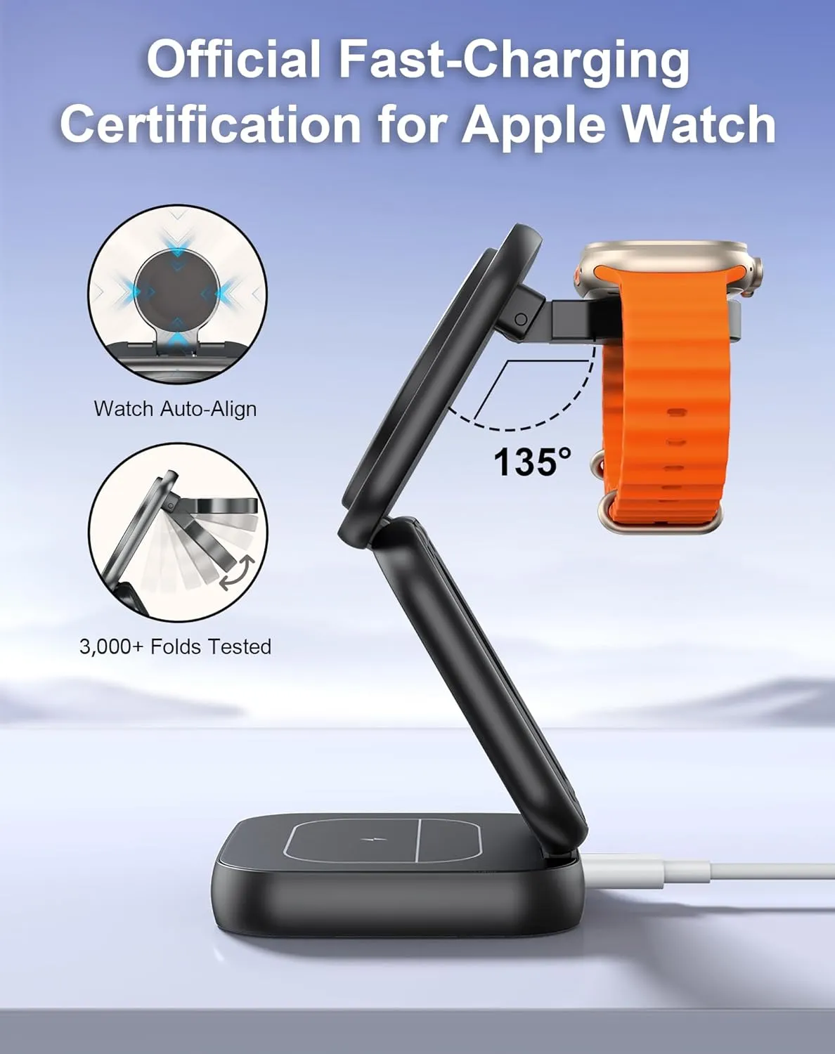 Wireless Charger for MagSafe, AC Island 5-in-1 Portable Travel Charging Station, 15W Max Fast Foldable Magnetic Stand, Evolved for iPhone 16/15/14/13 Series, Apple Watch, AirPods (with 35W Adapter)