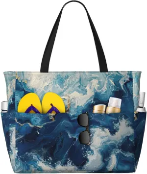 WITHIN THE TIDES Print Foldable Lightweight Family Beach Bag for Men Women Beach Tote Bag Portable Gym Bag