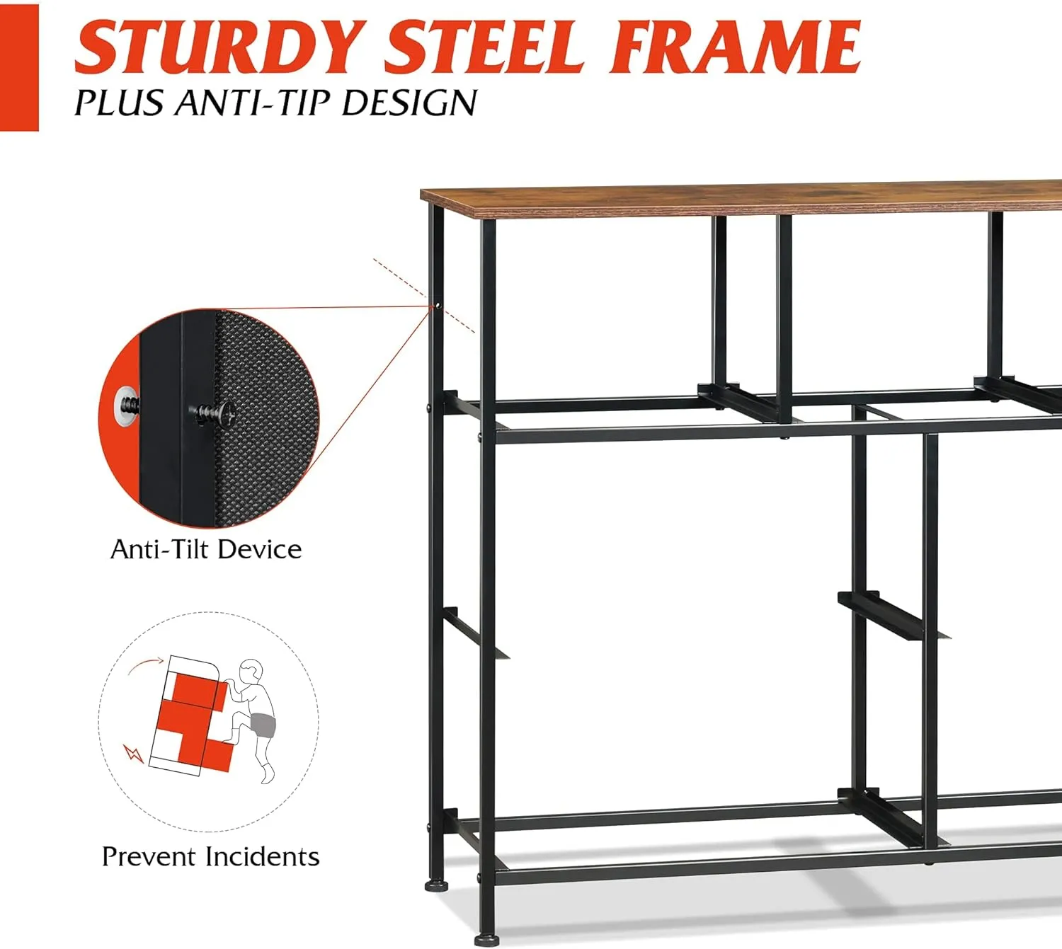 WLIVE 7 Drawer Dresser TV Stand, Entertainment Center, Media Console Table with Metal Frame and Wood Top for TV up to 45 inch, Chest of Drawers for Bedroom, Living Room, Black and Rustic Brown
