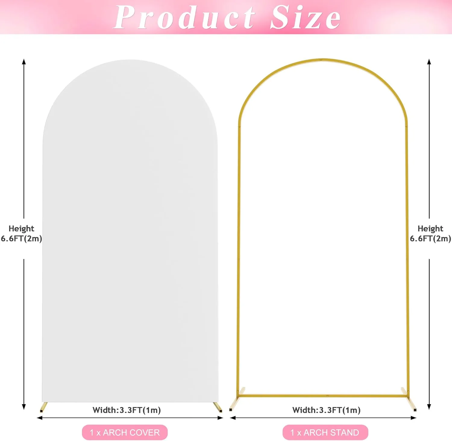 Wokceer 6.6 FT Wedding Backdrop Arch Stand and White Arch Cover, Metal Arch Stand with Arch Stand Cover for Birthday Party Wedding Ceremony Bridal Baby Shower Event Decor