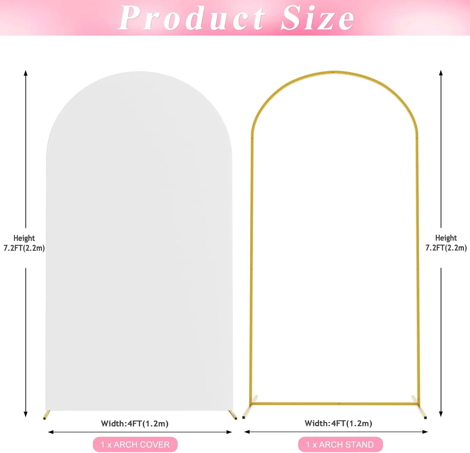 Wokceer 7.2 FT Wedding Arch Backdrop Stand and White Arch Cover, Metal Arch Stand with Arch Stand Cover for Birthday Party Wedding Ceremony Bridal Baby Shower Event Decor