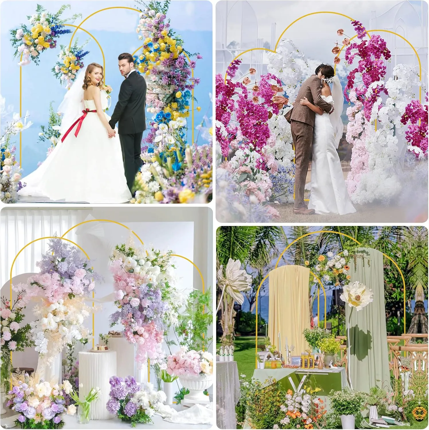 Wokceer Wedding Arch Backdrop Stand 7.2FT, 6.6FT, 6FT Set of 3 Gold Metal Arch Backdrop Stand for Wedding Ceremony Baby Shower Birthday Party Decor