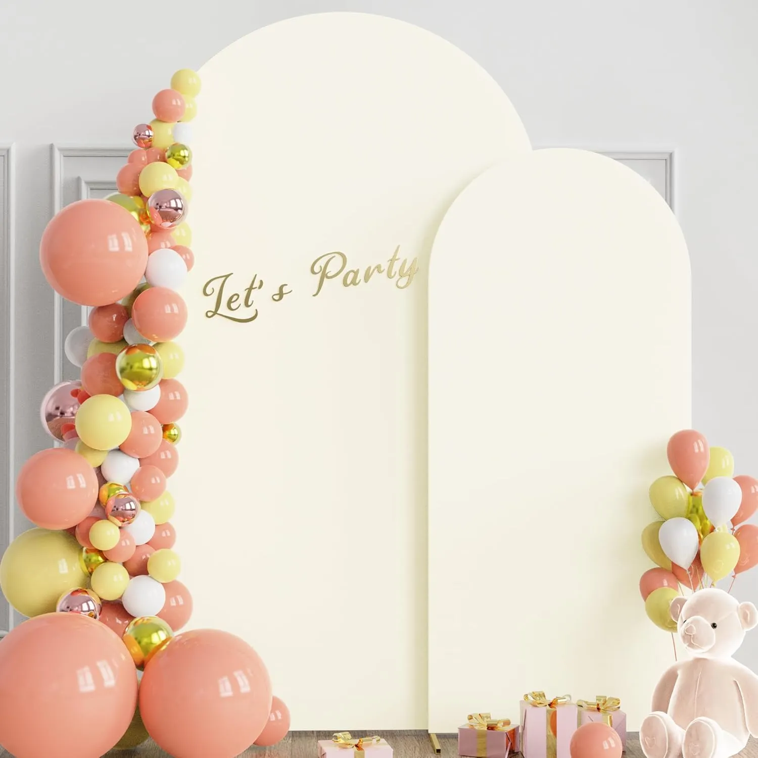 Wokceer Wedding Arch Stand 7.2FT, 6FT Spandex Fitted Arch Covers 2 Set Round Top Chiara Arch Backdrop Stands for Birthday Party Ceremony Banquet Decoration Ivory